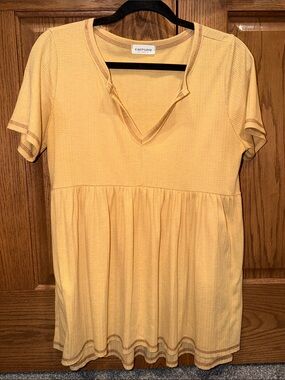 First Love Yellow Short Sleeve Peplum Top